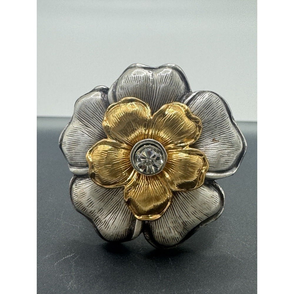 Brighton Flower Ring Size 7 Two Tone Gold Silver Statement